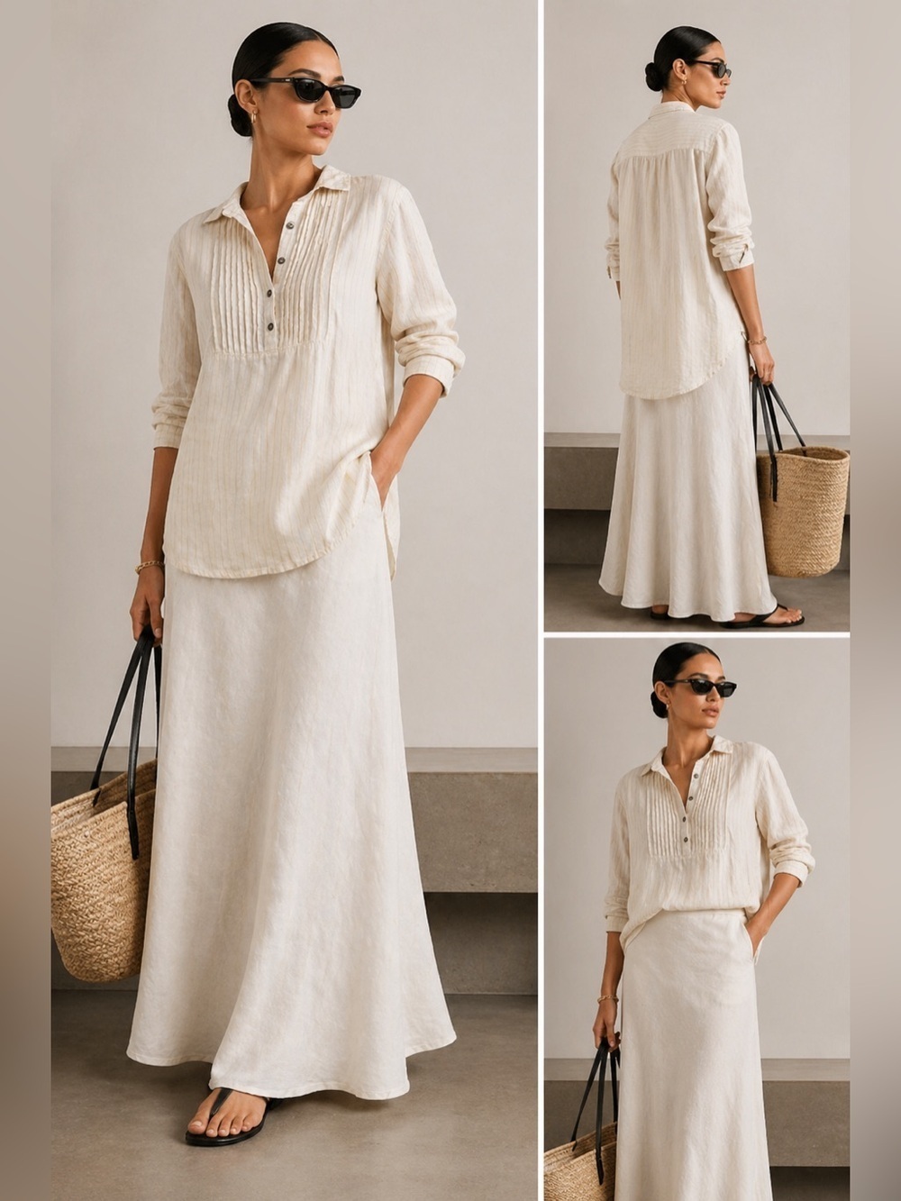 Cynthia Rowley linen Cream and Gold Linen popover Tunic top